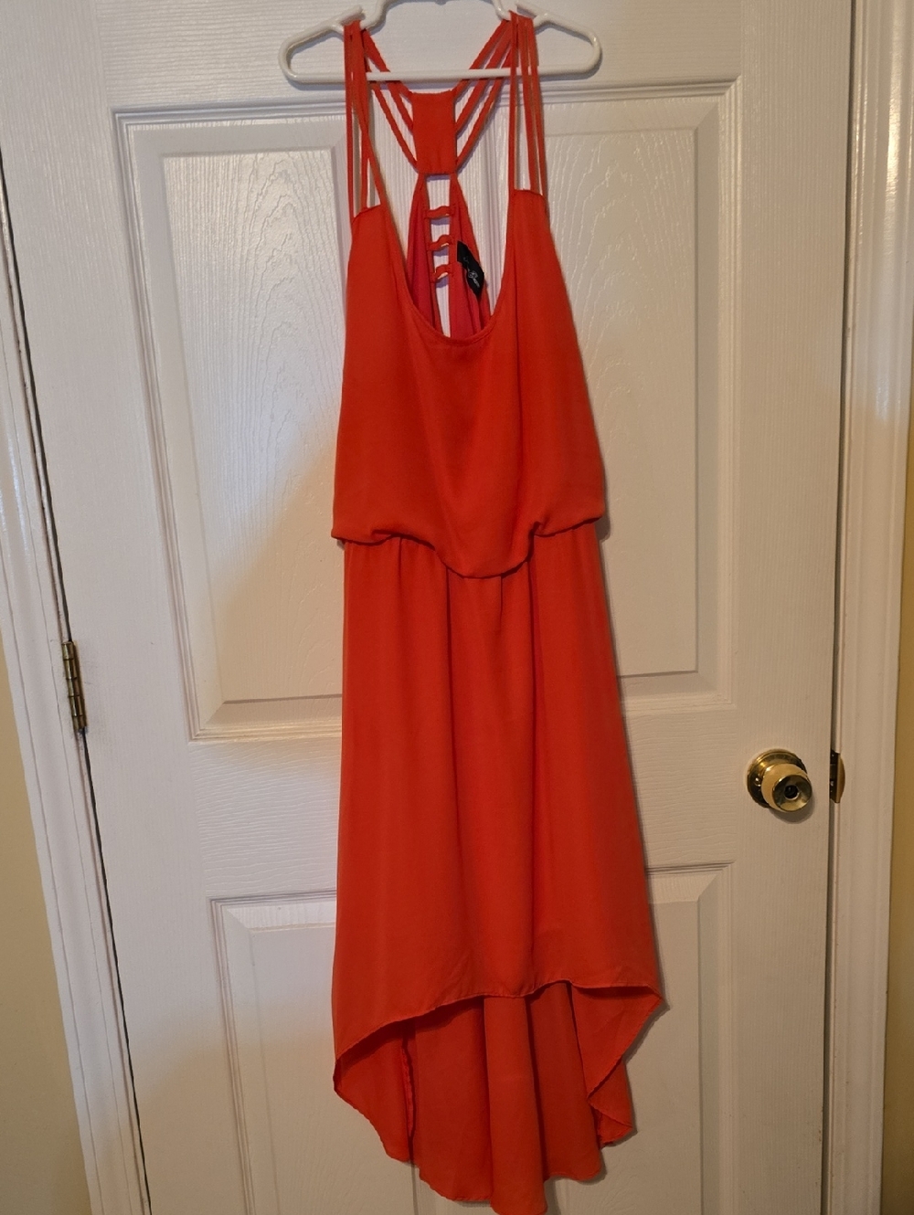 Anna Grace Vibrant Orange With Coral Tone Sleeveless Dress with Ladder Back